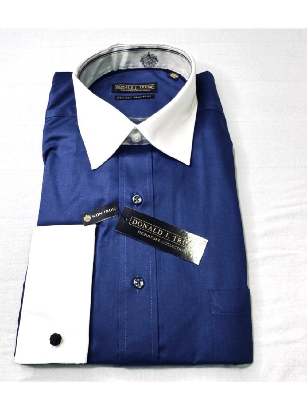 Donald J Trump Signature Collection Marine Blue French Cuff Shirt 16.5 34/35 NWT
